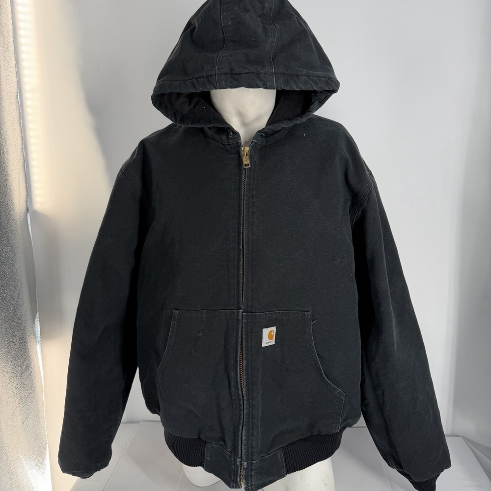 Carhartt Zip-Up Hoodie Jacket XL Black Distressed Union Made USA UFCW